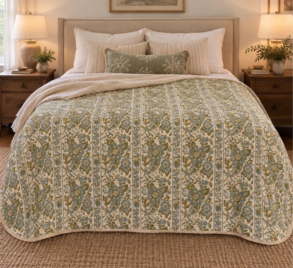 Vintage 70s Sears Bellissimo Floral Bedspread King Tag Measures 110x91